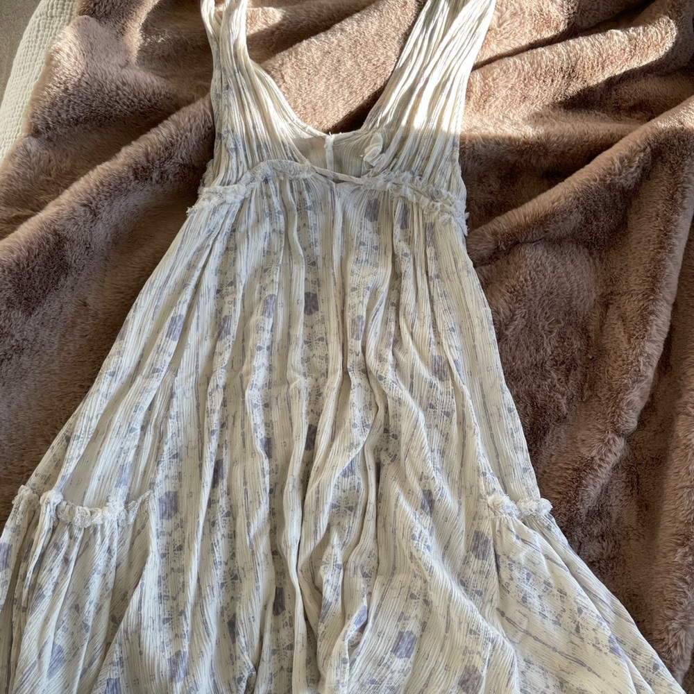 White boho dress with blue detail